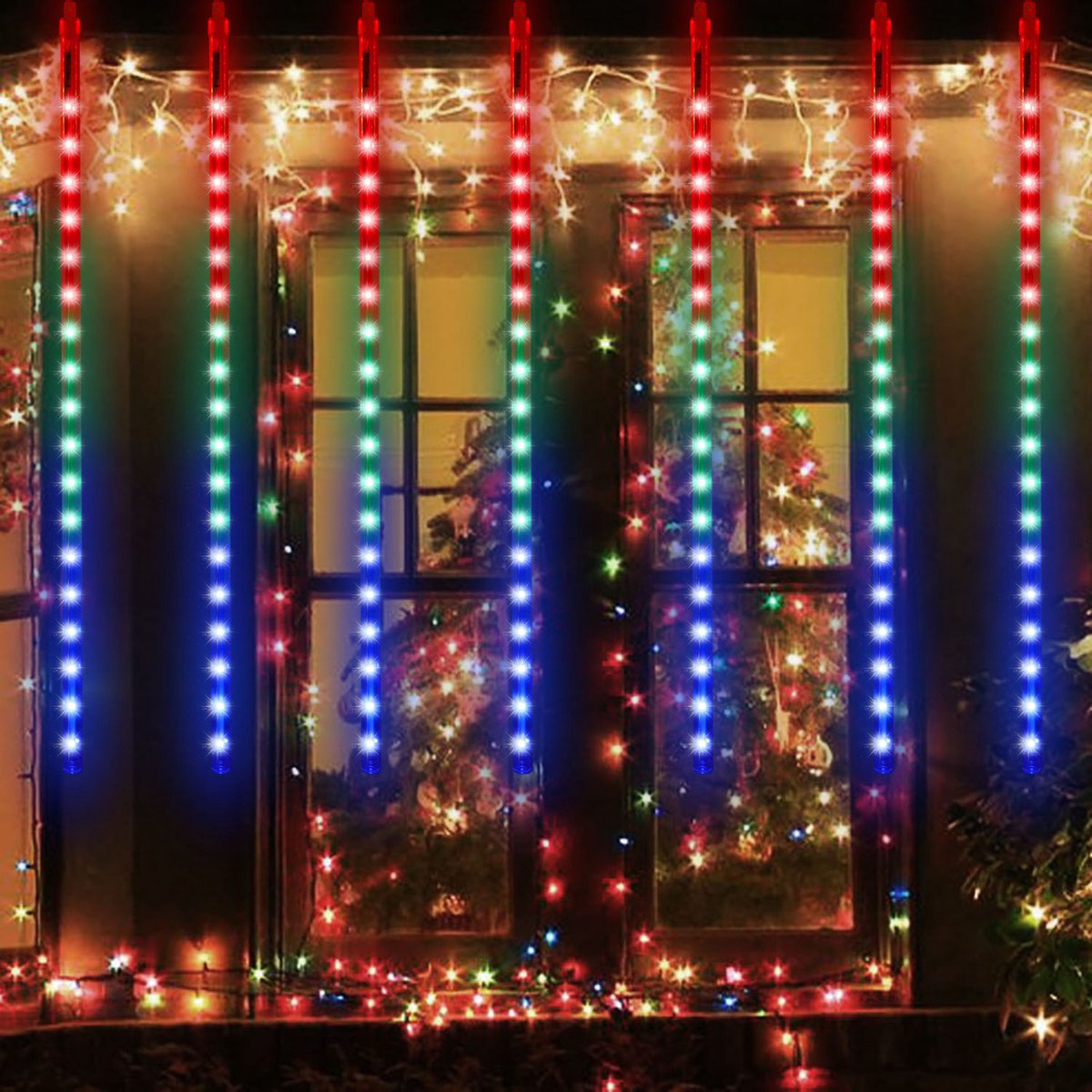 Rosnek LED Kerstverlichting Meteoorregen - 8 Buizen van 50cm - 288 LEDs - 4 M - Vallende Sterren Effect - Multikleur - Koppelbaar - Verlichting voor Buiten en Kerstversiering