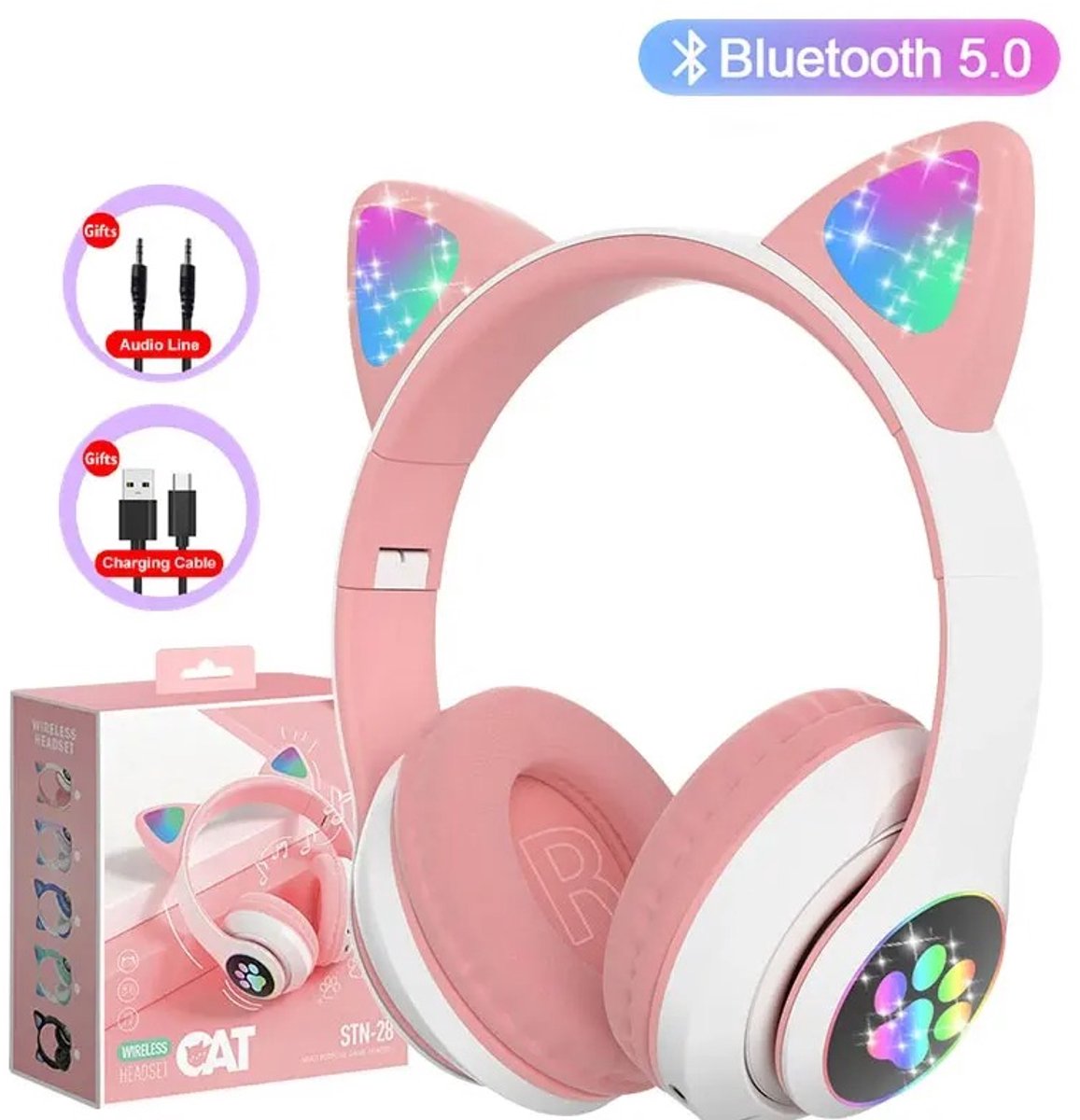 Je Huis Kinder Bluetooth Hoofdtelefoon Kattenoortjes LED Flitslamp Draadloos Stereo Met Microfoon TF-kaart Ondersteuning Opvouwbaar Verjaardagscadeau