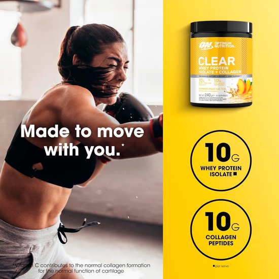 Optimum Nutrition Clear Whey Protein Isolate + Collagen - Summer Fruit Ice Tea Proteine Poeder - Eiwitshake - Eitwit Limonade - 240 gram (10 servings) — afbeelding 3