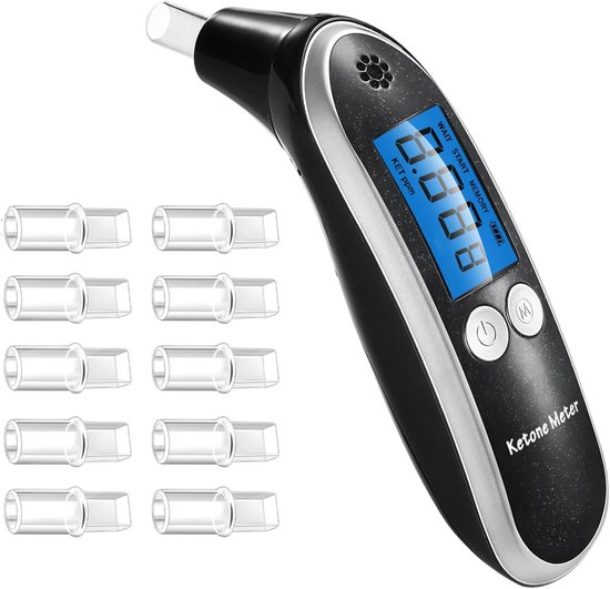 Professional Ketone Breath Analyzer Digital Ketone Breath Meter - Accurately Monitor Ketonsis in Your Breath with 10 Replaceable Mouthpieces