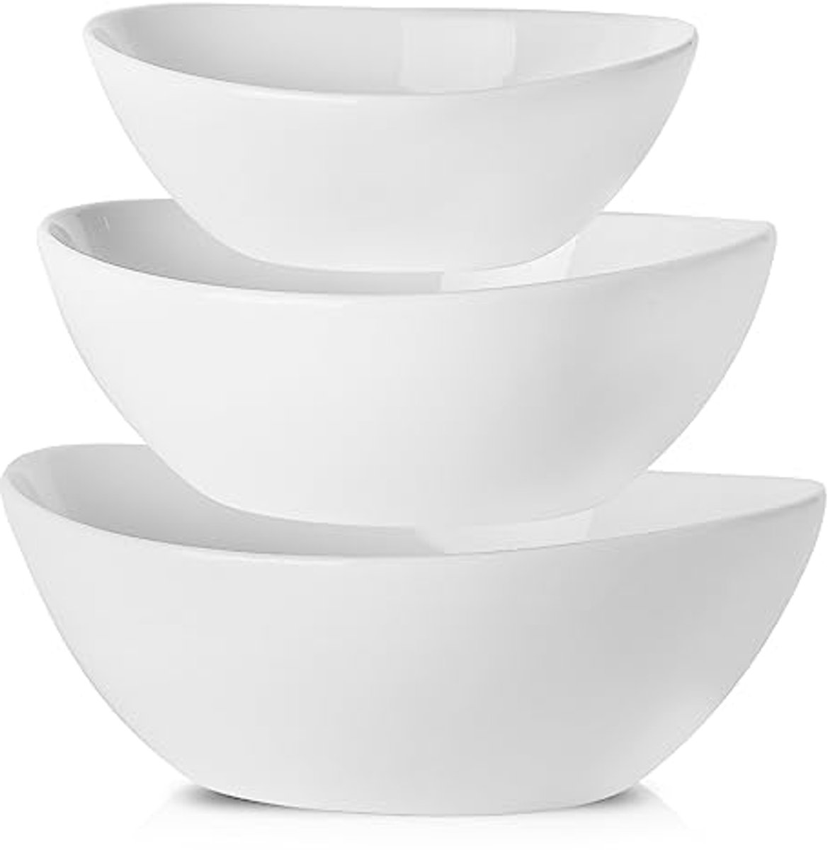 Set van 3 grote porseleinen slakommen - Vaatwasmachine- en magnetronbestendig - Ideaal voor salades en feesten