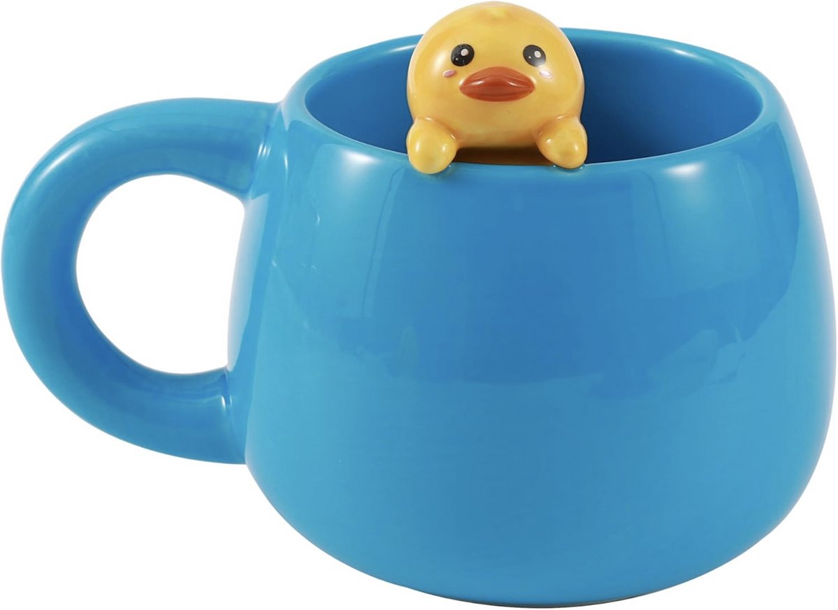 iTotal Home and Gifts Ceramic Mug with Charm "lDUCK' Keramische mok met keramisch dier op de rand, thee- of koffiemok 450 ml (EEND) 13,8 x 13,8 x 8,5 cm; 390 gr