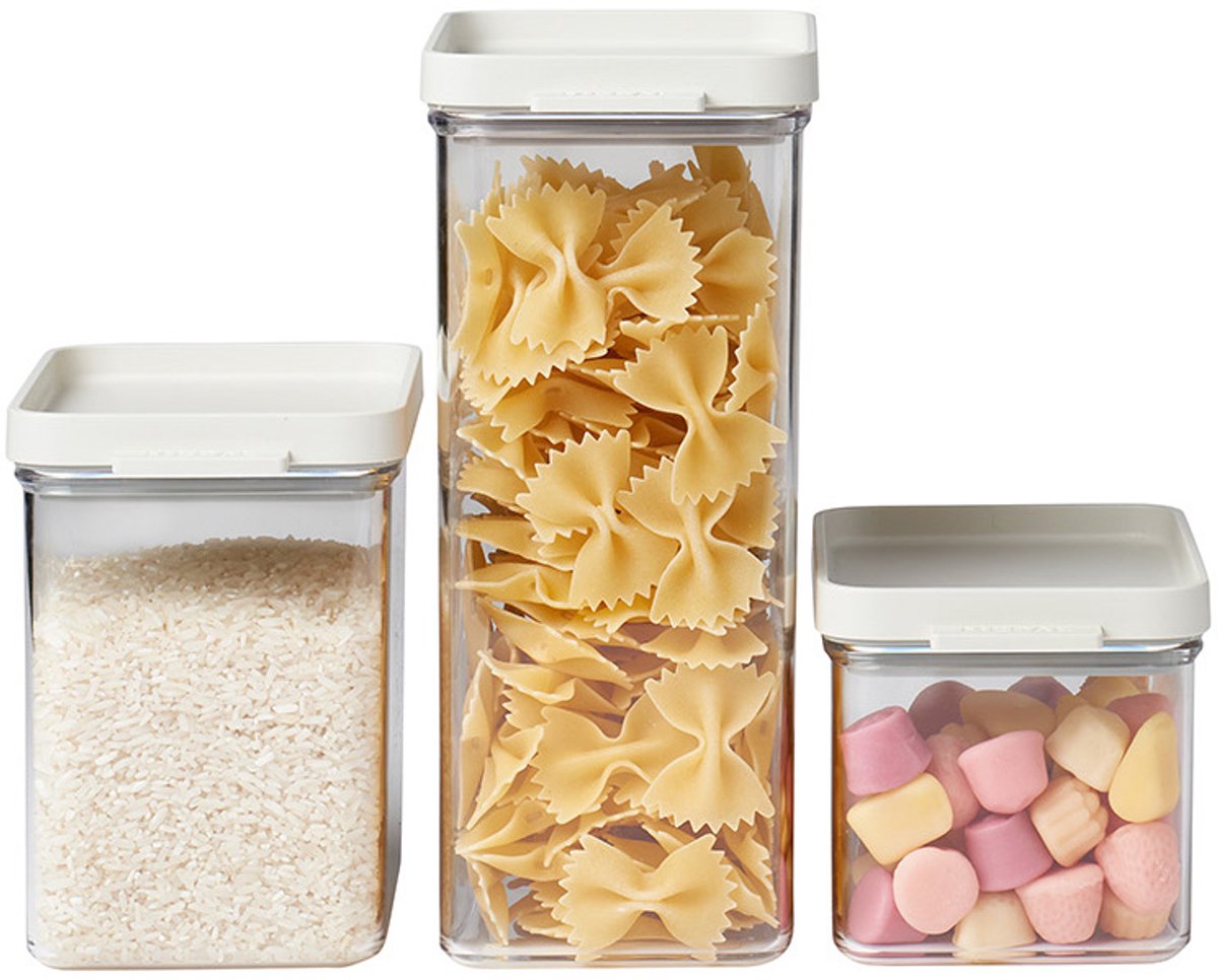 Mepal – Omnia set bewaardoos 3-delig – Nordic white – bewaardozen voedsel – makkelijk stapelbare voorraadpotten – lucht en- aromadicht