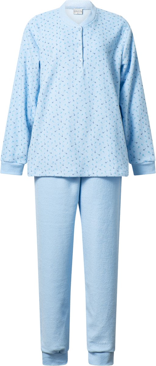 Lunatex warme dames pyjama 124250 - aangeruwd badstof - blauw