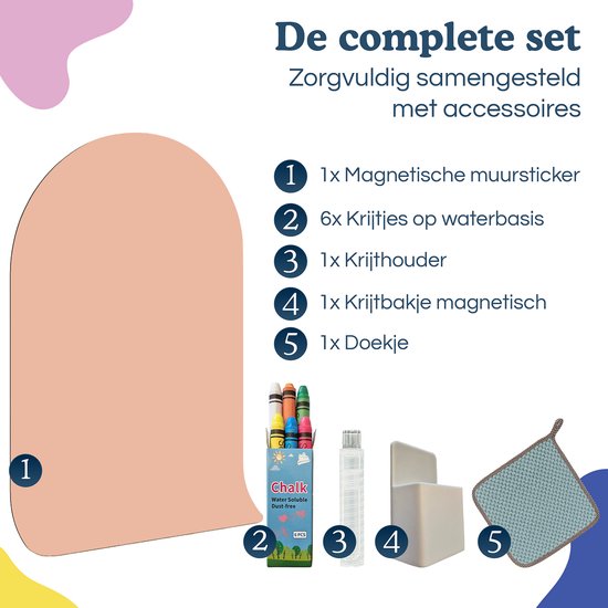 Tidy Tom Free Shapes – Muursticker magnétique – Forme d'arche – Tableau noir et tableau magnétique – Accessoires inclus – Beige avoine