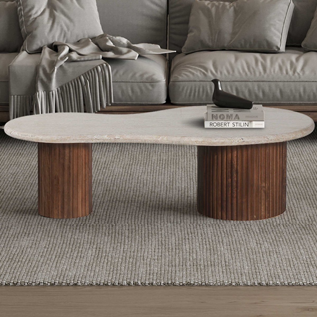 Salontafel 'Marlon' 120 cm Mango Hout met Travertin Beige