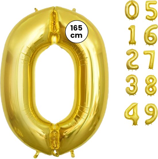 Fienosa Cijfer Ballonnen nummer 0 - Goud - 165 cm - Helium Ballon - Verjaardag ballon - Verjaardag versiering - Leeftijd verjaardag - Verjaardagsballon - Verjaardag