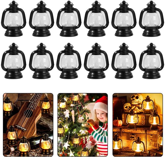 Mini Lantaarn Decoratie - 4 Inch - Zwart Klein Kroonluchterornament Met LED-Kaars Geschikt voor Halloween Kerstmis Bruiloft Feest