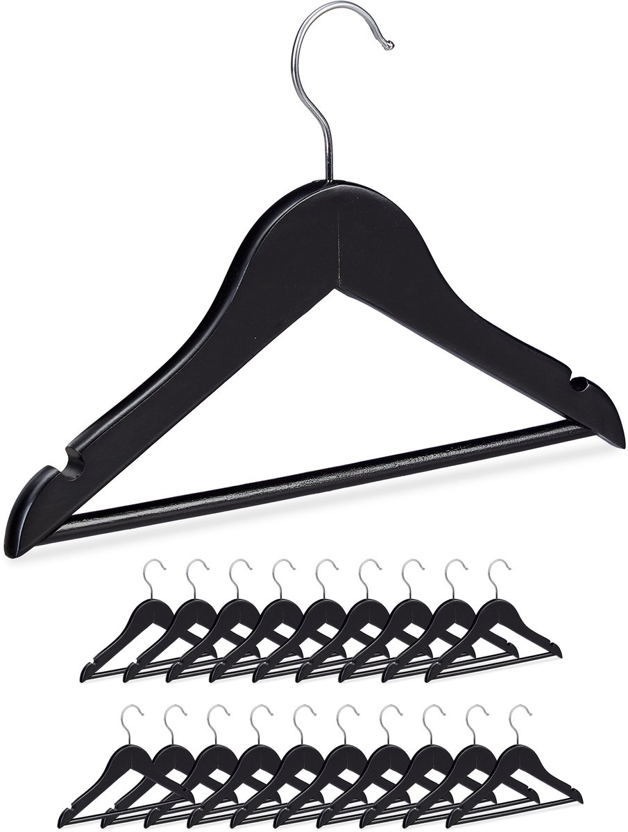 100x kinderkledinghanger hout - kleerhanger kinderen - broekhanger - zwart