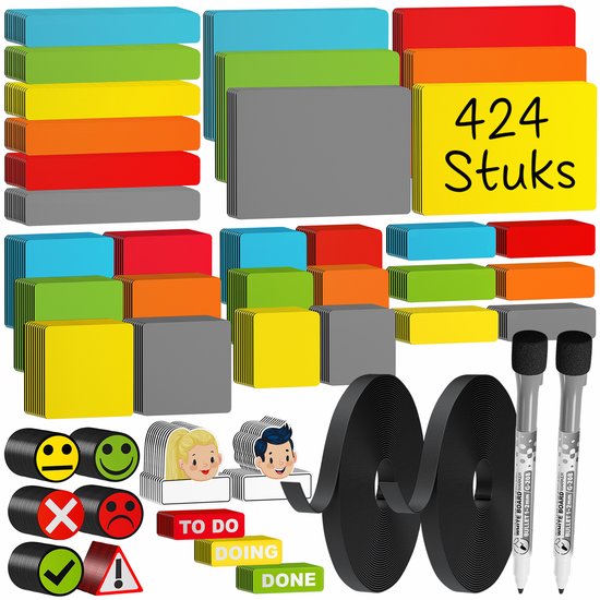 ATWAM 424 delig Whiteboard Magneten - voor Whiteboard, Magneetbord, Memobord of Magnetisch Tekenbord - Herschrijfbare Magneten op Koelkast - Scrum Mega Set XXL