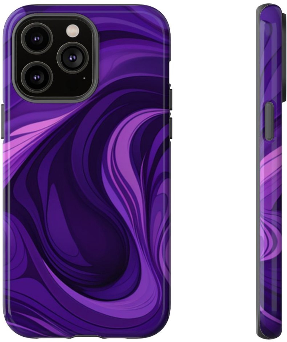 Paarse Abstracte Golfpatroon – Telefoonhoesje Geschikt voor iPhone 14 Pro Max
