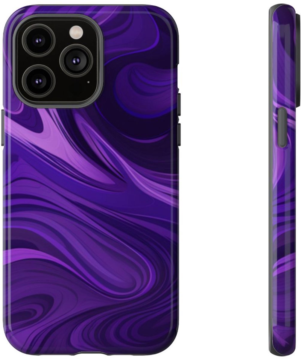Paarse Abstracte Golfpatroon – Telefoonhoesje Geschikt voor iPhone 14 Pro Max