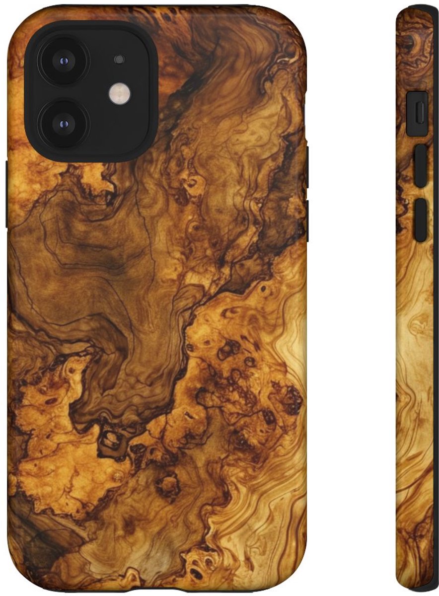 Luxe Burlhoutstructuur met Glanzende Afwerking – Telefoonhoesje Geschikt voor iPhone 12