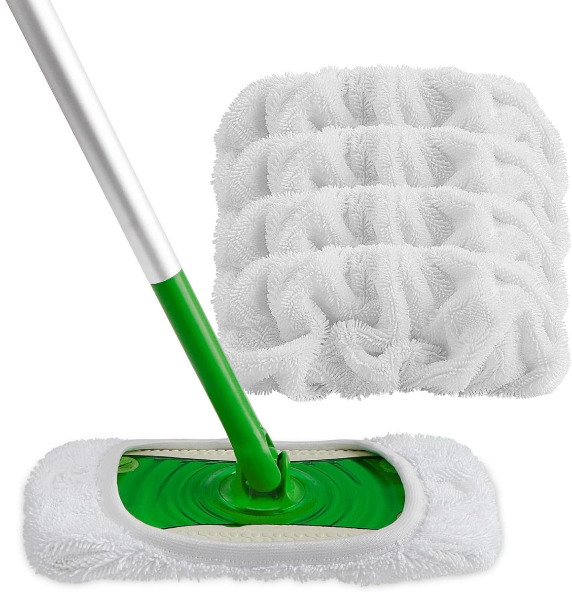 TOVBMUP Natte en Droge Dweilen - 4 Stuks - Herbruikbare Microvezel Mop Pads - Geschikt voor Swiffer Sweeper en Andere 10-12 Inch Microvezel Dweilhouders - Effectief Vervuilingsverwijderend - Wasbaar in Wasmachine