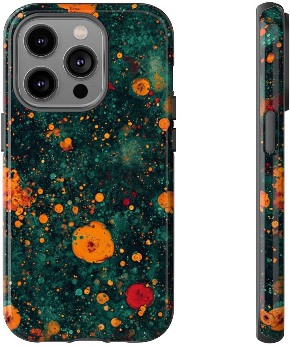 Abstracte Oranje en Teal Bellenpatroon – Telefoonhoesje Geschikt voor iPhone 14 Pro