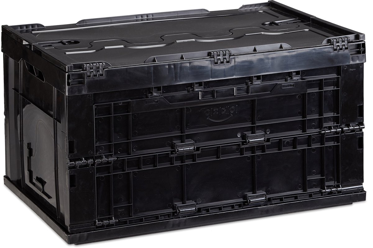 8x vouwkrat met deksel - 60 liter - boodschappenkrat - vouwbaar - zwart