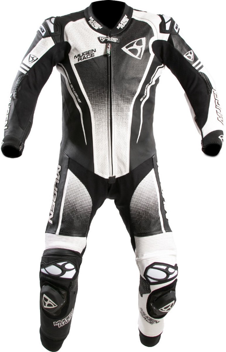 MUGENRACE Sidegun Zwart Wit Geperforeerd 1-Delig Motorpak - One Piece Suit