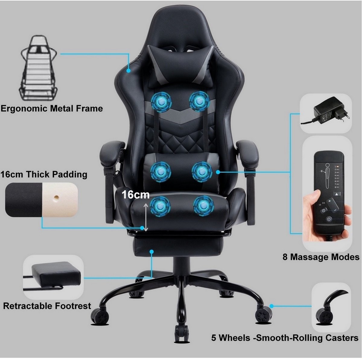Hangzhou Hanyan Gaming Stoel met Massagefunctie - afbeelding 3