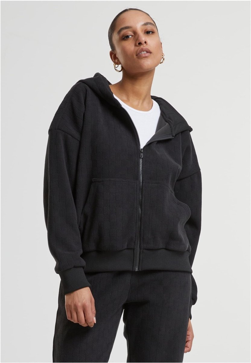 Urban Classics Jacquard Velvet Oversized Vest met capuchon L Zwart
