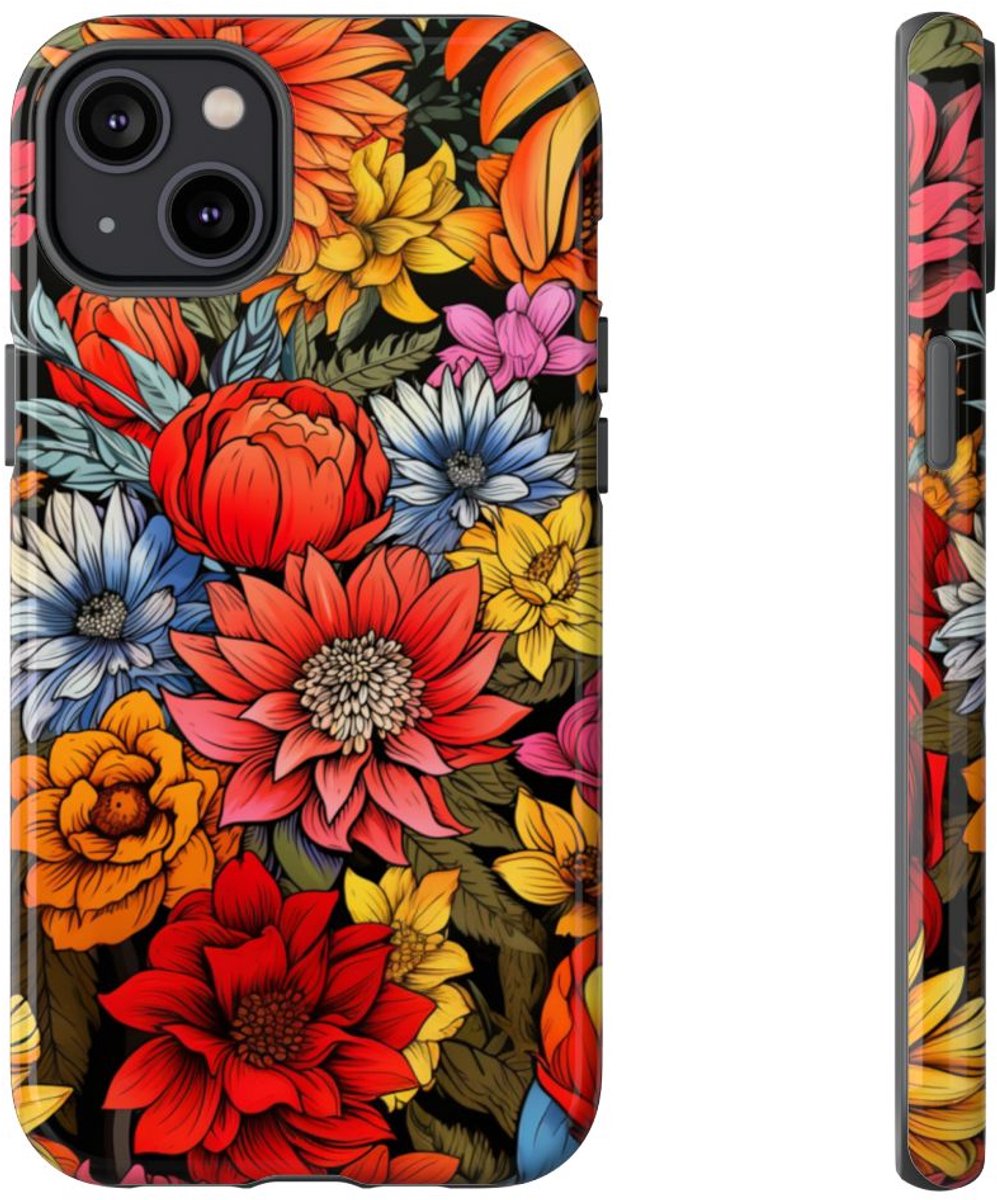 Levendig Bloemenpatroon – Telefoonhoesje Geschikt voor iPhone 14 Plus