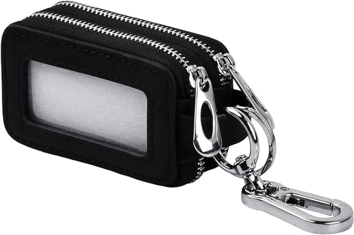 Autosleutel leren etui, autosleutel unisex leren etui met transparante rits en venster, automatische sleutelhanger beschermhoes