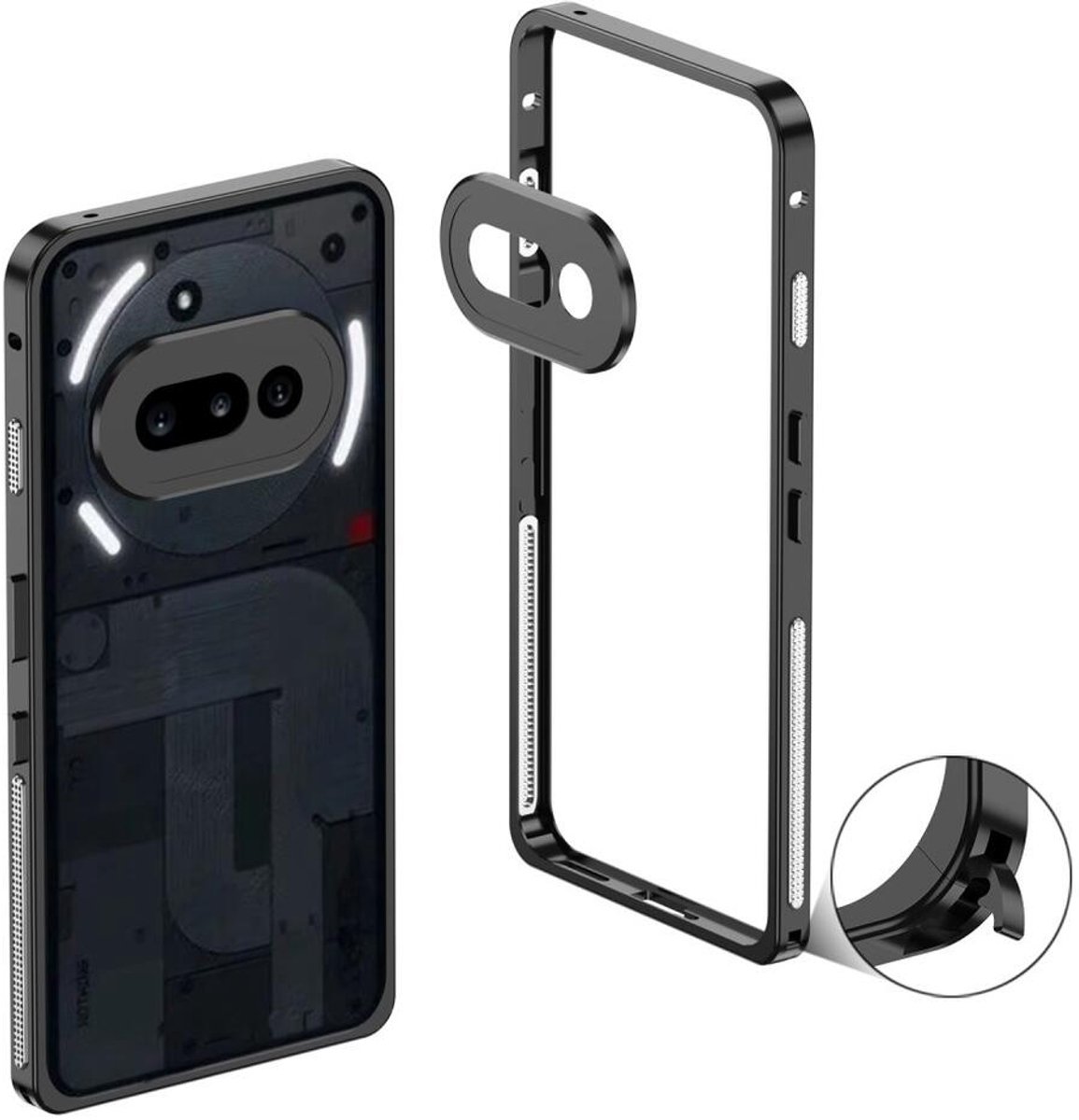 Metalen Hoesje Frame met Camera Protector Geschikt voor de Nothing Phone (3a) - Zwart
