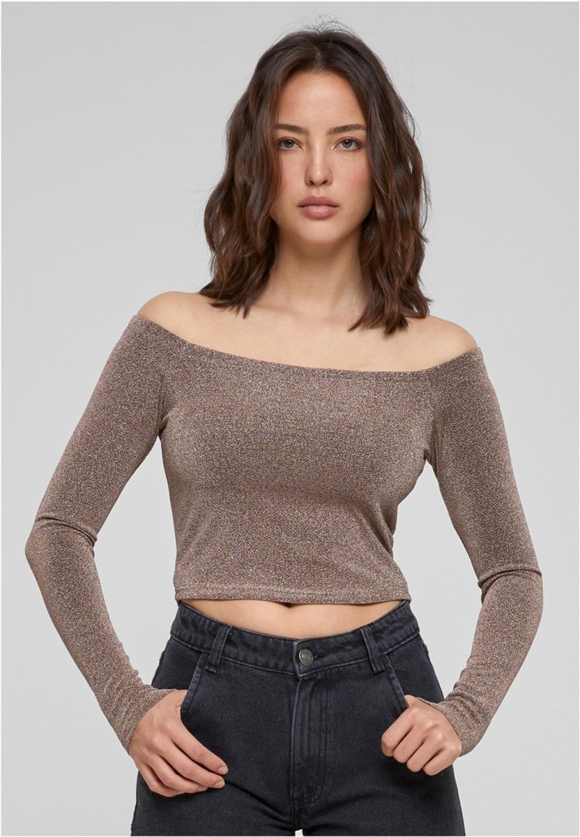 Urban Classics Off shoulder Glitter Longsleeve top XL Goudkleurig