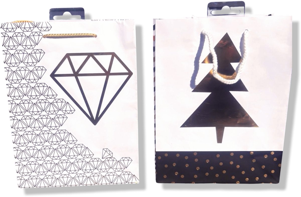 4 Luxe Kerst Cadeautasjes A5 formaat 23x18x9cm - Kerst Papieren cadeautasjes met Full-color bedrukking