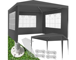tectake® Paviljoen Barinas - Partytent 3x3 m - Waterdicht Zeildoek met 3 Verwijderbare Zijpanelen - Weerbestendig Tuinpaviljoen - Inclusief Spanlijnen en Haringen - Grijs