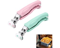 Bowl Gripper Clip - RVS Keuken - 2 pcs Retriever Tongs - Met Anti-Slip pp Handgreep voor Air Fryer - Voor Het Optillen van Heet Etenswaren - Roestvrij Stalen Kom Gripper Clip - Antislip Retriever Tongs Voor Stomer - 2 stuks - Roze + Groen