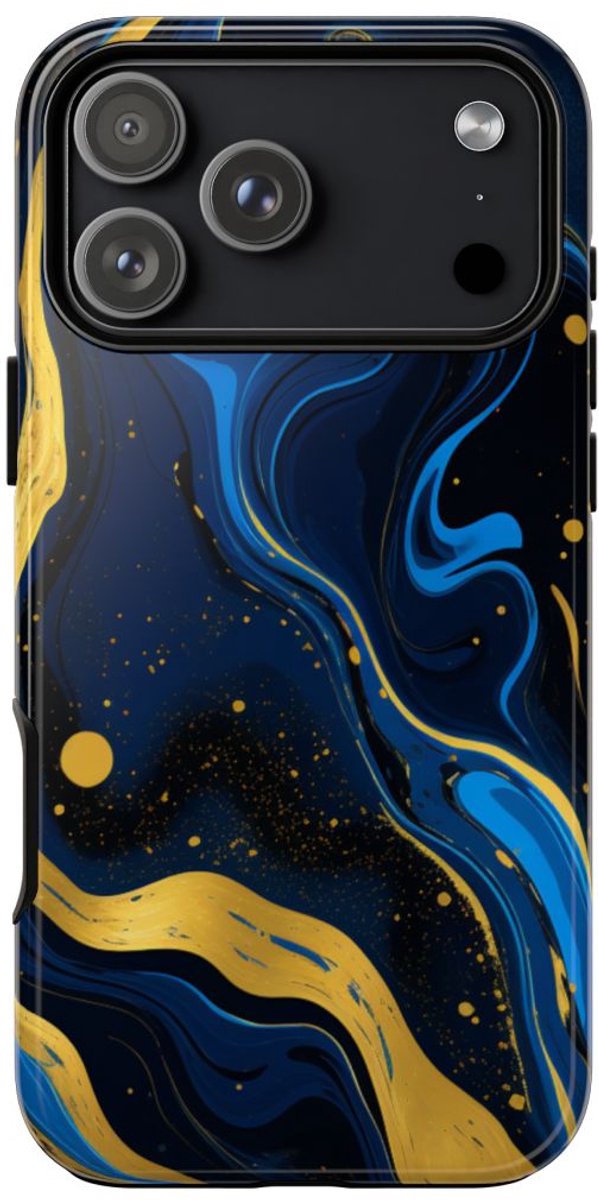 Neonblauw en Goud Marmer Abstract – Telefoonhoesje Geschikt voor iPhone 17 Pro Max