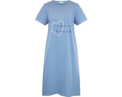 GAUBERT® Essential Dames Nachthemd Korte Mouw - Premium Gekamd Katoen - Coffee Break - Baby Blauw - Maat S - GB-6807
