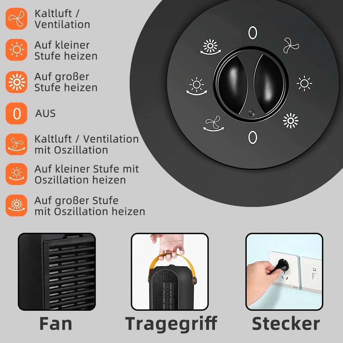 NETTLIFE - Elektrische Kachel - Keramische Ventilatorkachel - Keramische Kachel - 1200W - Heater - 3 Standen - 70° Draaifunctie - Elektrische Verwarming - Zwart – foto 3