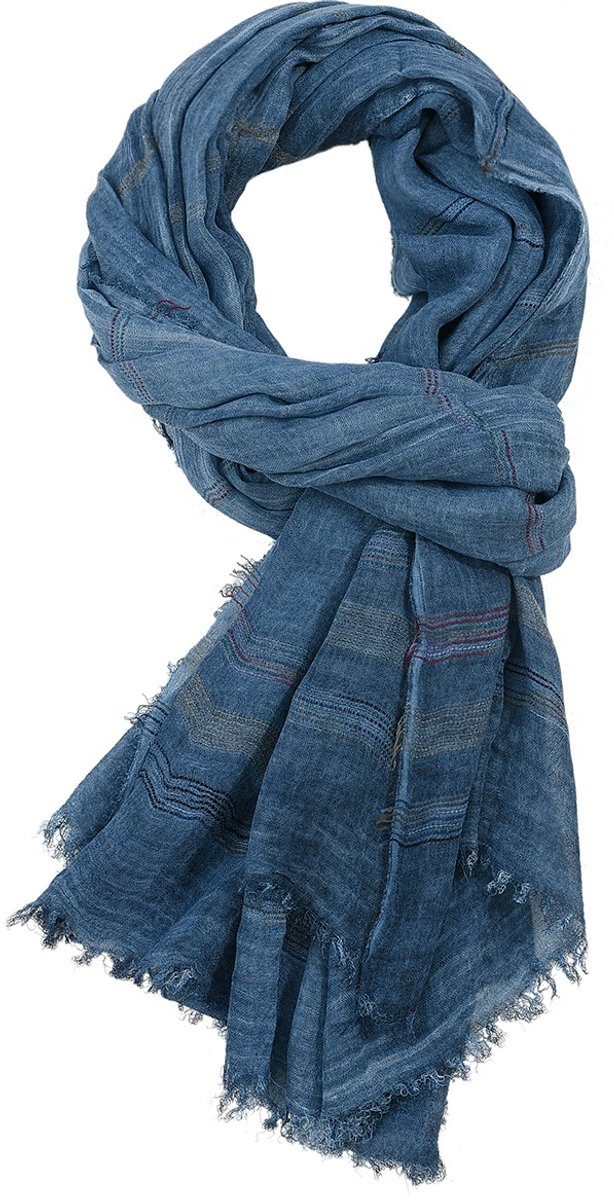 Zachte en warme heren comfortabele sjaal van katoen en linnen, gestreepte lange sjaal, jas, herfst- en winterseizoensjaal, marineblauw