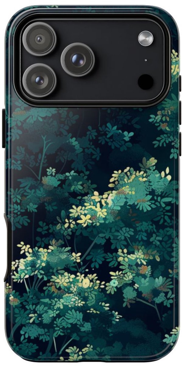 Donkergroen Bladerpatroon – Telefoonhoesje Geschikt voor iPhone 17 Pro Max