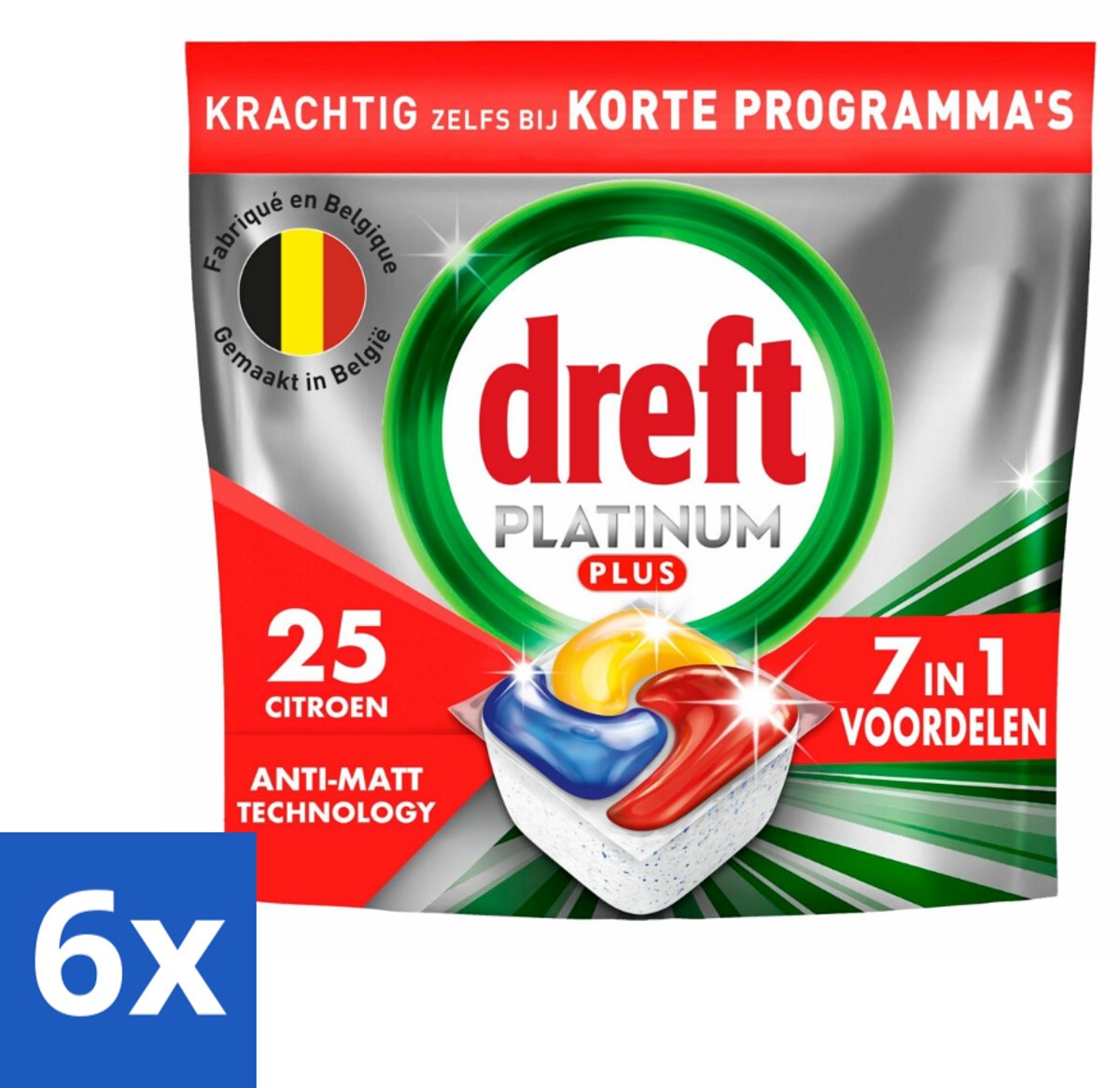 6 x Dreft - Vaatwastabletten - Platinum Plus All-in-One Citroen - Frisse geur - 25 Tabletten - Vaatwassertabs - Vaatwasser Capsules - Anti-dofheid - Glanzende Vaat - Vaatwasser Schoonmaak