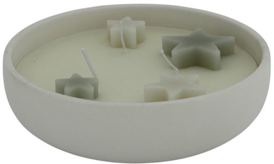 Home Society - Kaars in schaal - Kerst - Wit - Sterren -15×5cm