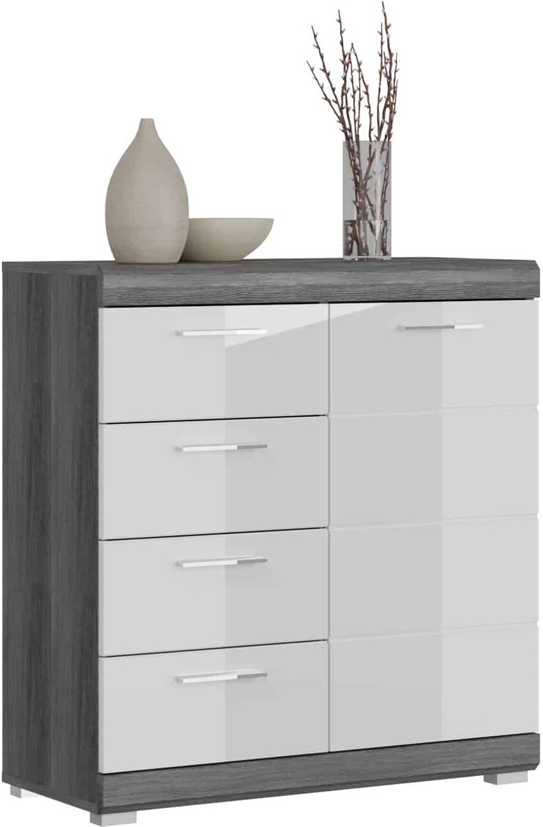 Furnilux Scout ladekast wit hoogglans MDF TZ rook zilver NB - 37x80x85cm wit, zilver