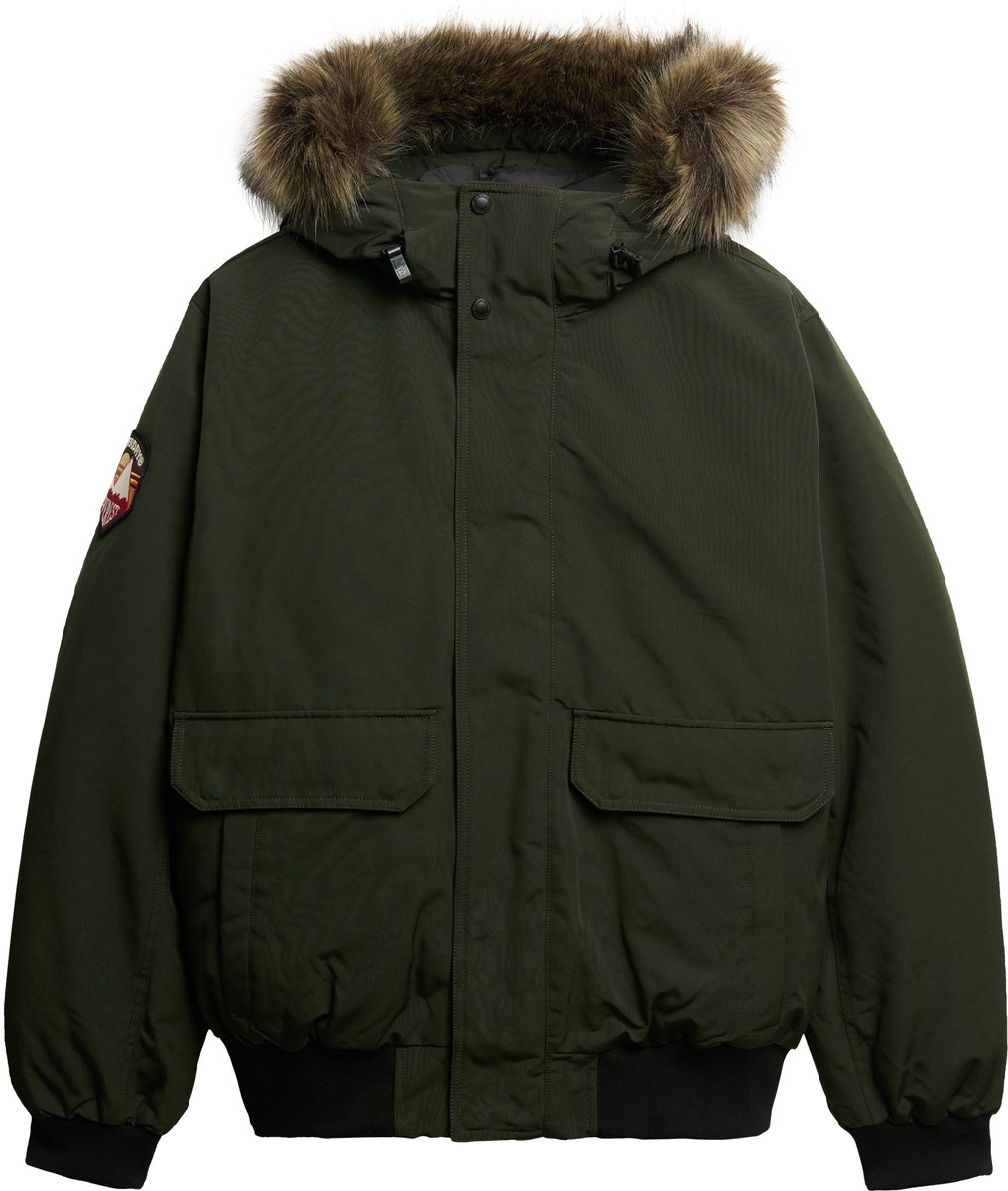 Superdry EVEREST FAUX FUR BOMBER JACKET Heren Jas Surplus Goods Groen