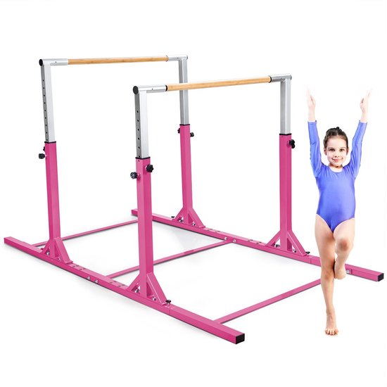 Klimrek - Rekstok - Duikelrek - Turnrek - Klimboog - Verstelbaar in 11 hoogtes - Peuter en Kinderen- Verstelbaar - Roze