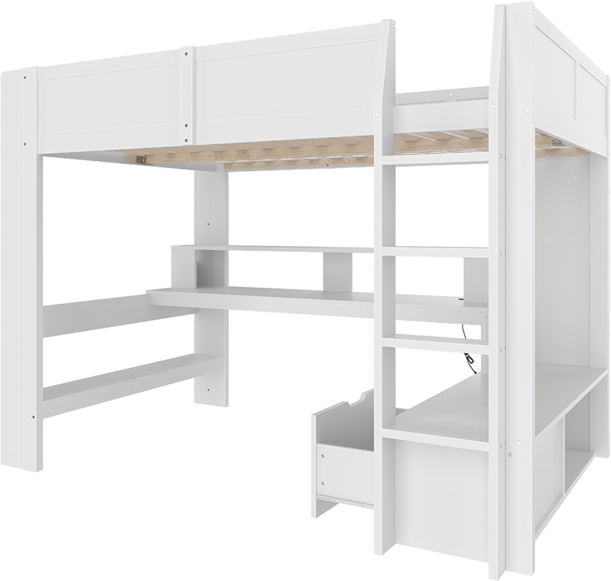 Lit Mezzanine Enfant 90x200 Cm Avec Bureau Intégré, LED, Armoire Et Rangements Métal Noir - Lit superposé - Mezzanine Lit Mezzanine Enfant 90x200 Cm Avec Bureau Intégré, LED, Armoire Et Rangements Métal Noir - Lit superposé - Mezzanine