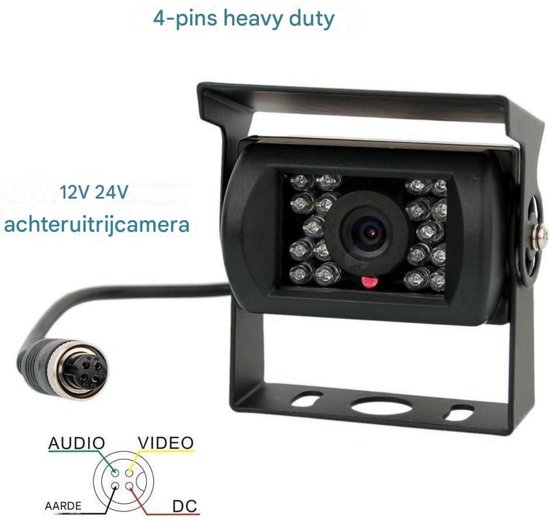 EXCITAT Camera - Achteruitrijcamera - 12V-24V 4-pins - Robuust - Met 18 infrarood-leds - Nachtzicht - Waterdicht - Geschikt voor bussen, vrachtwagens en aanhangers — afbeelding 2
