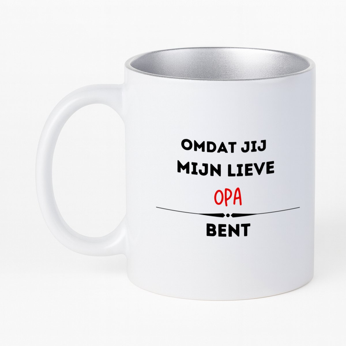 Hacebo® - omdat jij mijn lieve opa bent koffiebeker met zilver kleurige binnenkant - Opa - de liefste opa - thee mok - koffie beker - verjaardag - cadeautje voor opa - kado - geschenk - koffiemok - 330 ML