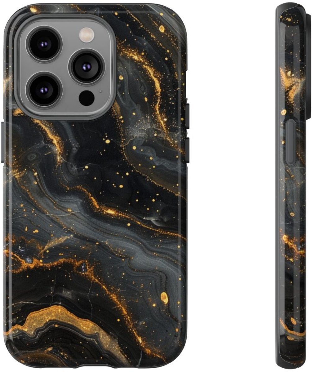 Zwart-Gouden Marmer Abstract Patroon – Telefoonhoesje Geschikt voor iPhone 14 Pro