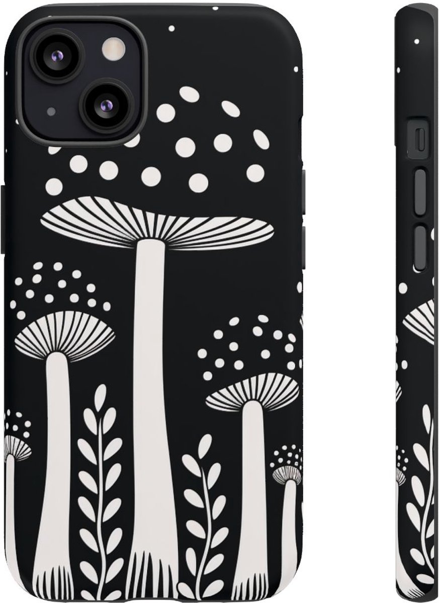 Zwart-Wit Paddenstoelenpatroon – Telefoonhoesje Geschikt voor iPhone 13
