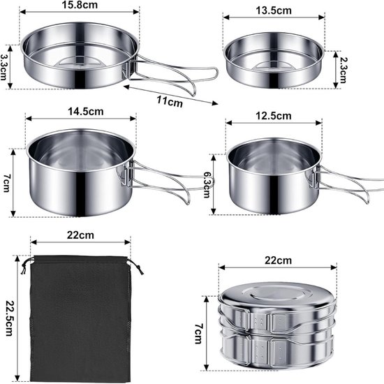 ZRSS® Camping Pannenset - Kookset - Kamperen - Campingpan - RVS — afbeelding 5