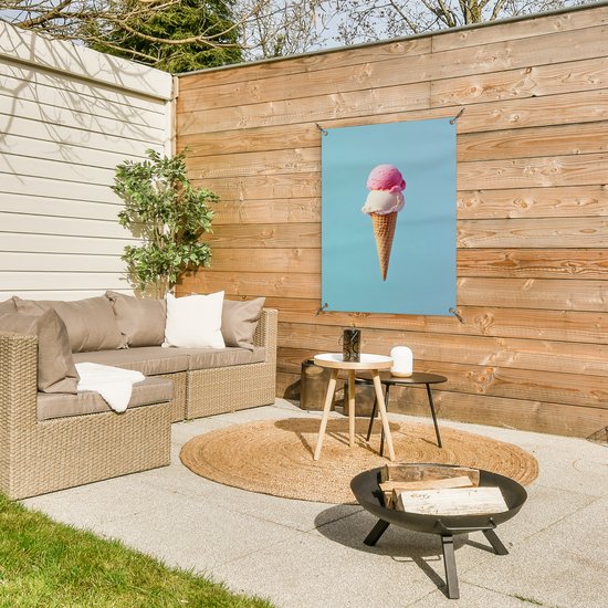 Affiche de jardin 60x80 cm - Décoration de jardin Boules - Glace - Cône - Blauw - Affiche pour le jardin - Décoration extérieure - Tableau de jardin clôture - Décoration murale sur toile de jardin - Décoration murale sur toile de balcon
