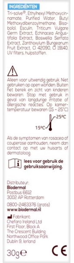 Biodermal Couperose Dagcrème -  Voorkomt zichtbaarheid rosacea - 30ml