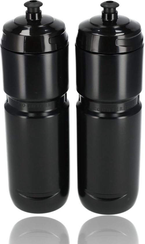 Deux gourdes noires de 800 ml, détaillées sur fond blanc.
