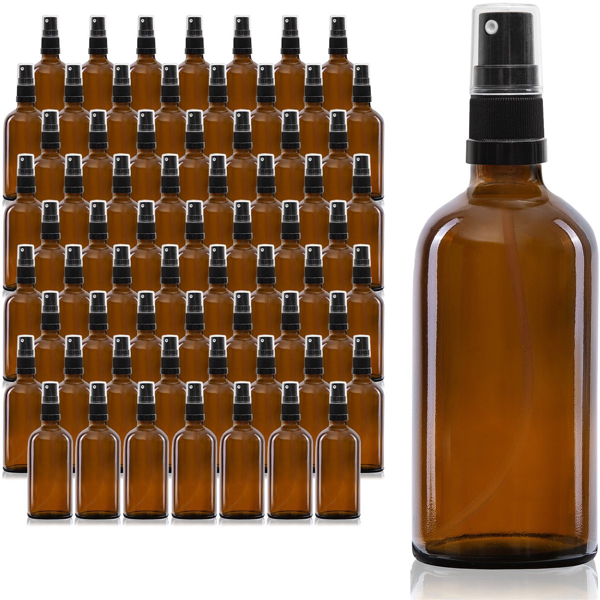 Oputec 68 x 100 ml sprayflessen – bruin glas met fijne verstuiver – lekvrij & handzaam